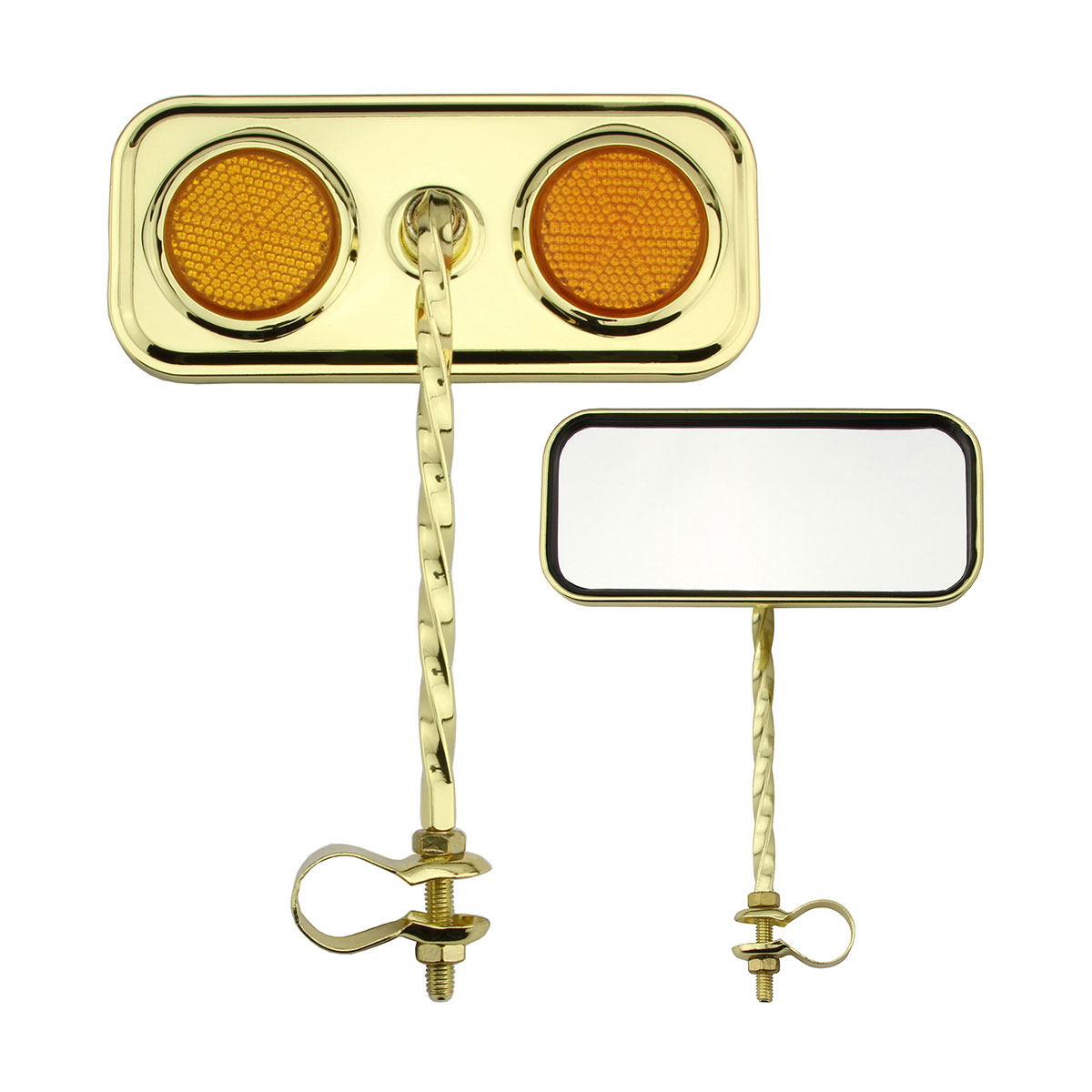 Rectangle Square Twisted Mirror Gold Amber Reflectors.